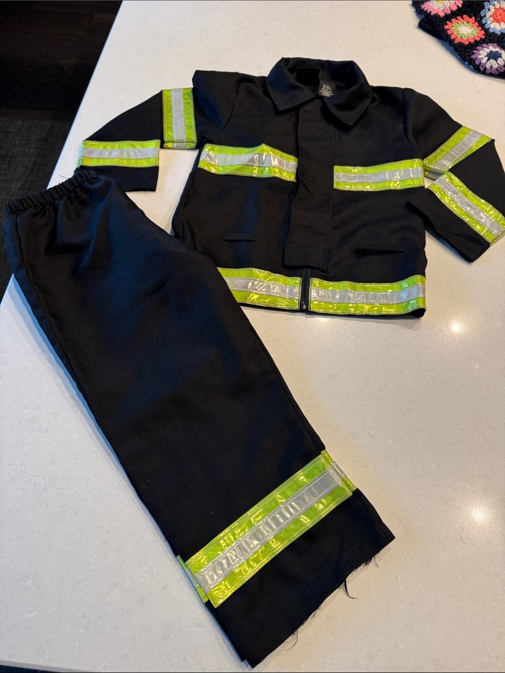 Kids Black Firefighter Costume with Lime Reflective Trim